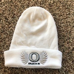 White University of Oregon beanie.